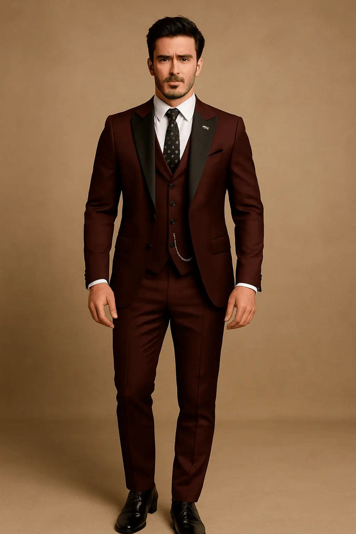 Versatile men's slim fit 3-piece suit with waistcoat. Suitable for business meetings, parties, weddings & proms.