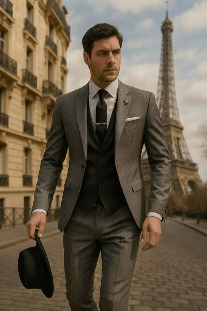 Elegant men's wedding suit, 3-piece slim fit with waistcoat. Perfect for grooms, guests, and formal occasions.