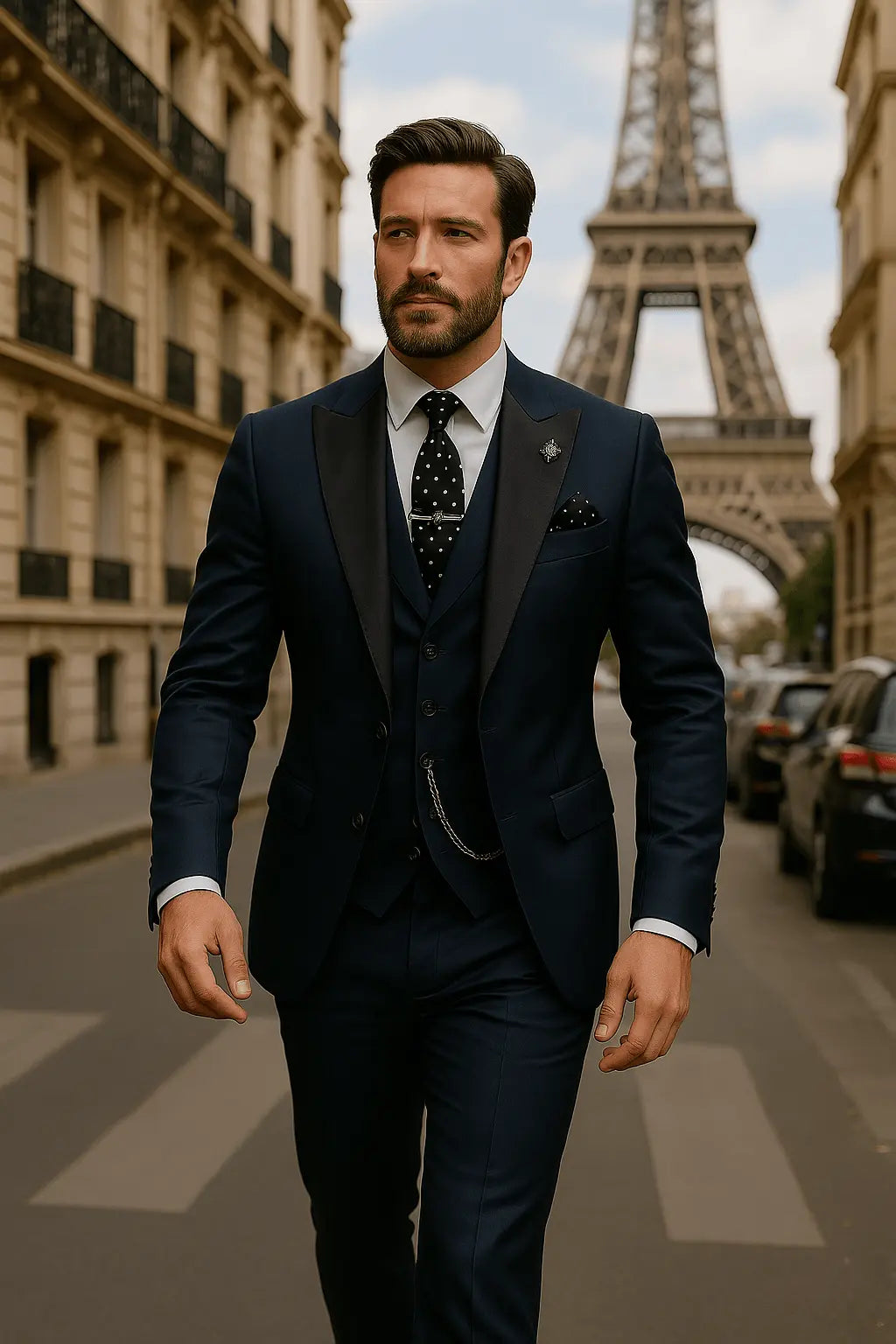 Sophisticated men's business & event suit, 3-piece slim fit. Includes a stylish waistcoat for a polished look.