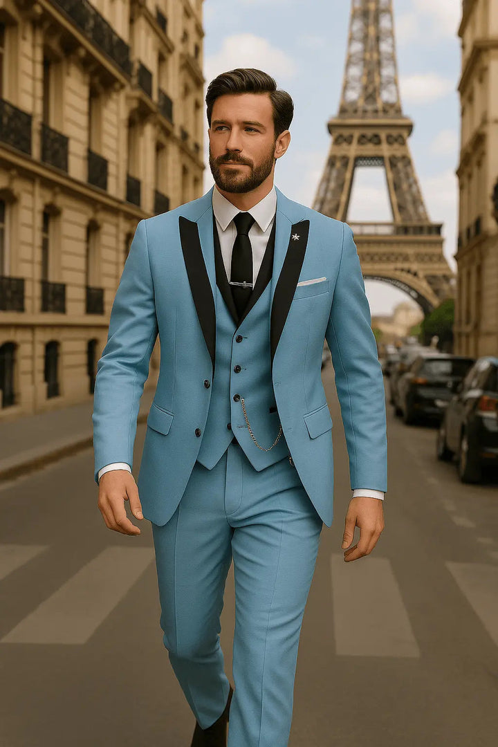 Men's 3-piece suit: slim fit jacket, trousers & waistcoat. Essential formal event attire for a sharp appearance.