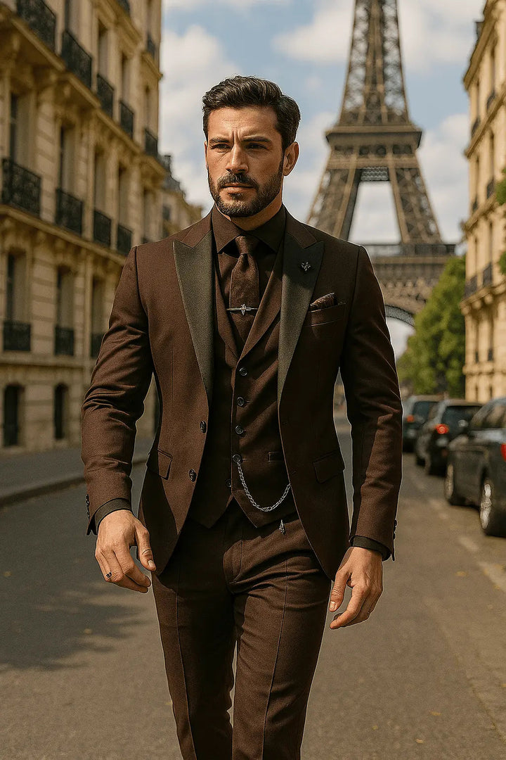 Stylish men's slim fit 3-piece suit with waistcoat. Achieve a sharp, sophisticated look for any formal event.