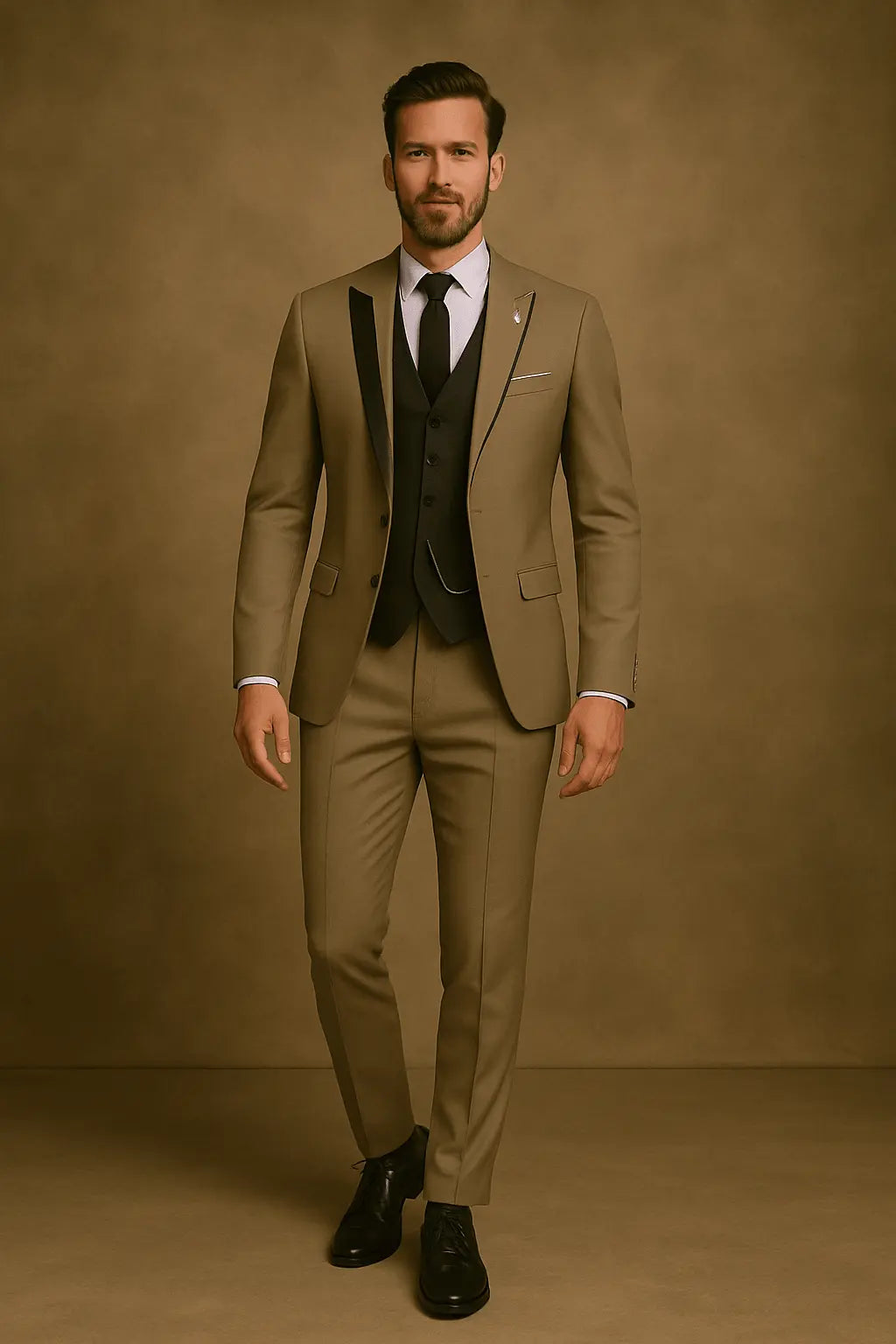Complete men's formal outfit: slim fit 3-piece suit with waistcoat. Event ready for weddings, proms & galas.