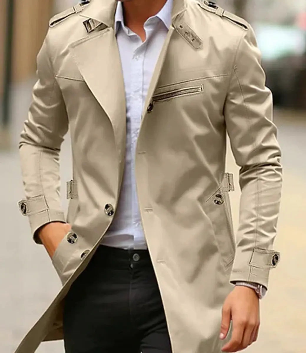 Men's slim-fit belted trench coat jacket. Modern outerwear, ideal for smart casual or formal office attire.