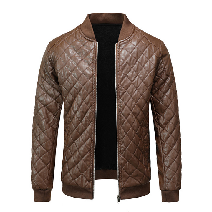 Durable brown leather jacket, classic style for men's outerwear.