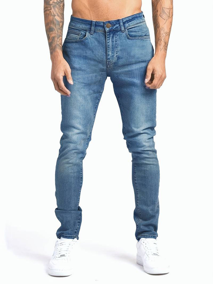 Streetwear slim fit jeans for men, comfortable blue denim casual wear