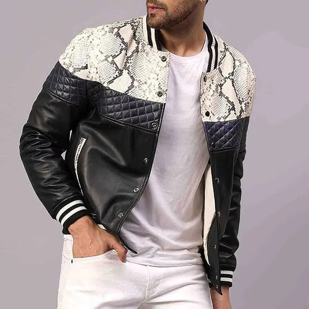 Modern men's black slim fit bomber jacket. Stand collar, stylish winter outerwear for breathable casual fashion.