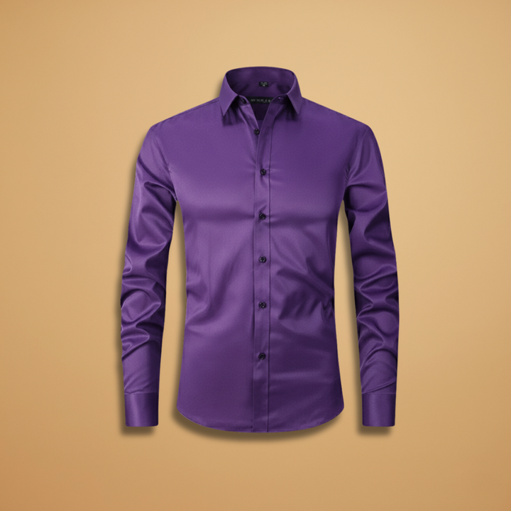 Men's slim-fit button-down shirt in classic blue for office wear.