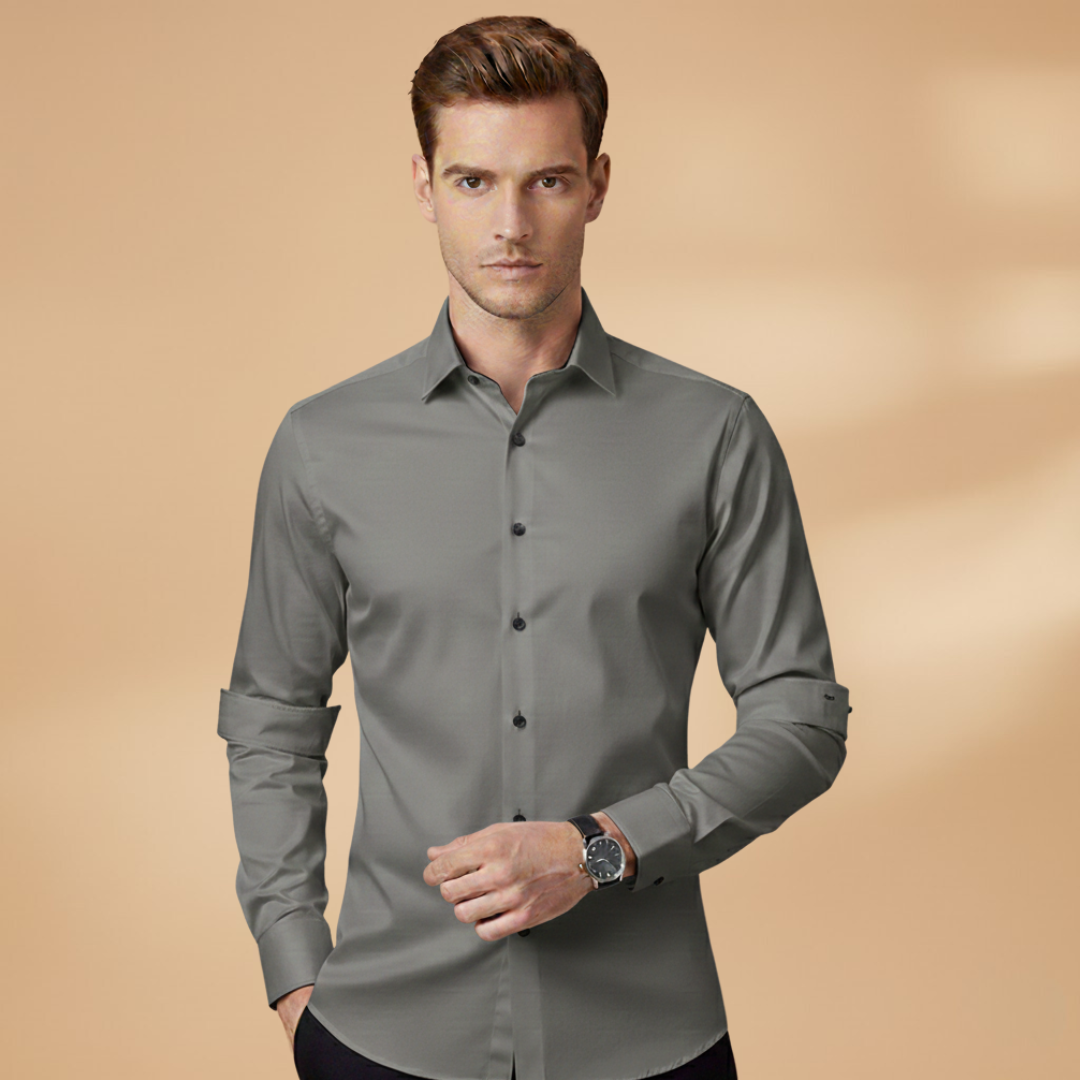 Men's slim-fit office shirt, a staple for professional wardrobes.