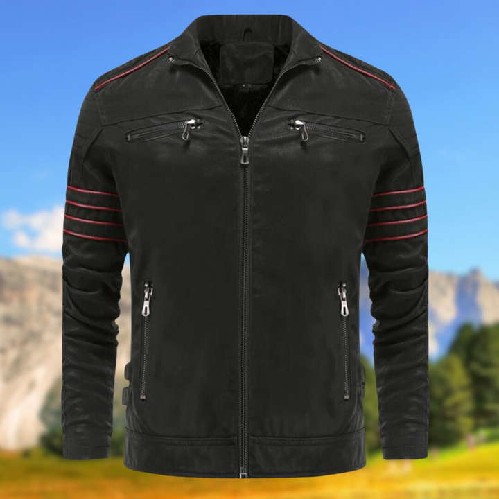 Men's slim-fit casual jacket with stylish accent stripes, perfect for modern outerwear.
