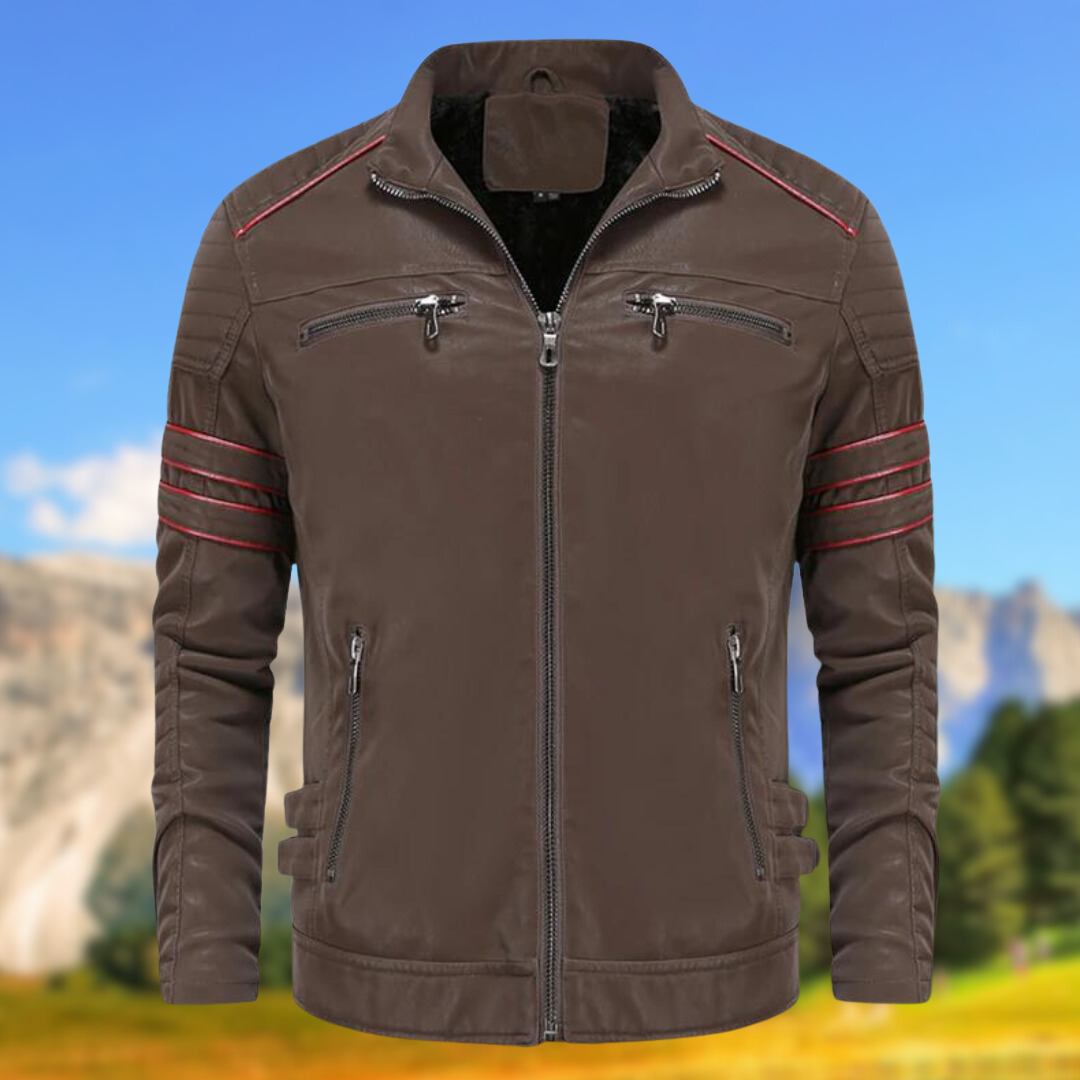 Versatile men's slim-fit jacket, ideal for casual wear, with a modern design and accent stripes.