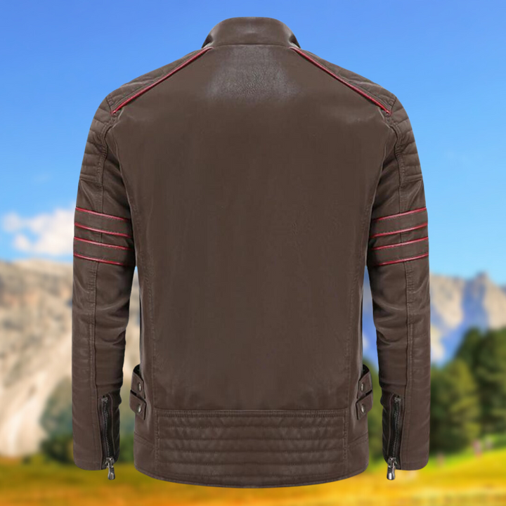 Trendy men's outerwear: a slim-fit casual jacket with sleek accent stripes, perfect for fashion.