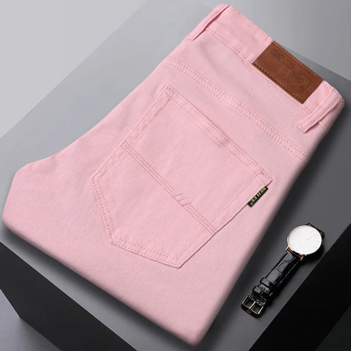 High-quality men's denim jeans, slim fit with traditional five pockets.