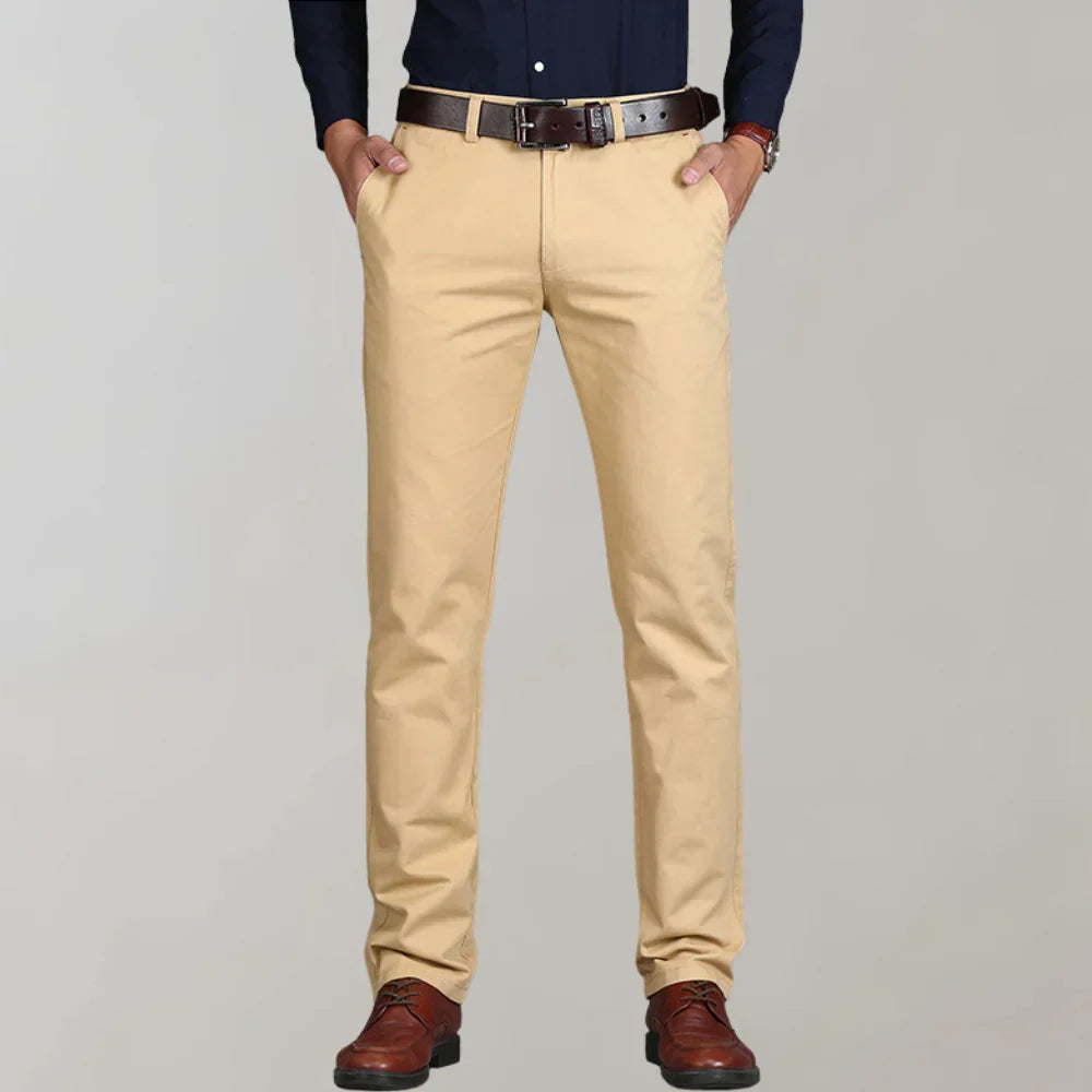 Men's slim fit chinos, perfect for a modern casual style, offering comfort and a sleek silhouette for everyday wear.