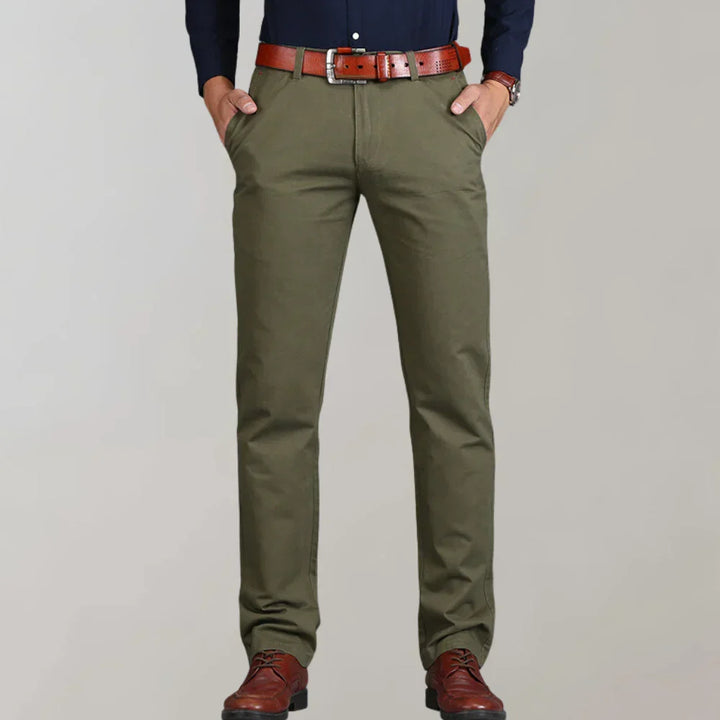 Stylish men's slim fit chinos with a modern cut, suitable for diverse casual and smart casual occasions. Men's apparel.