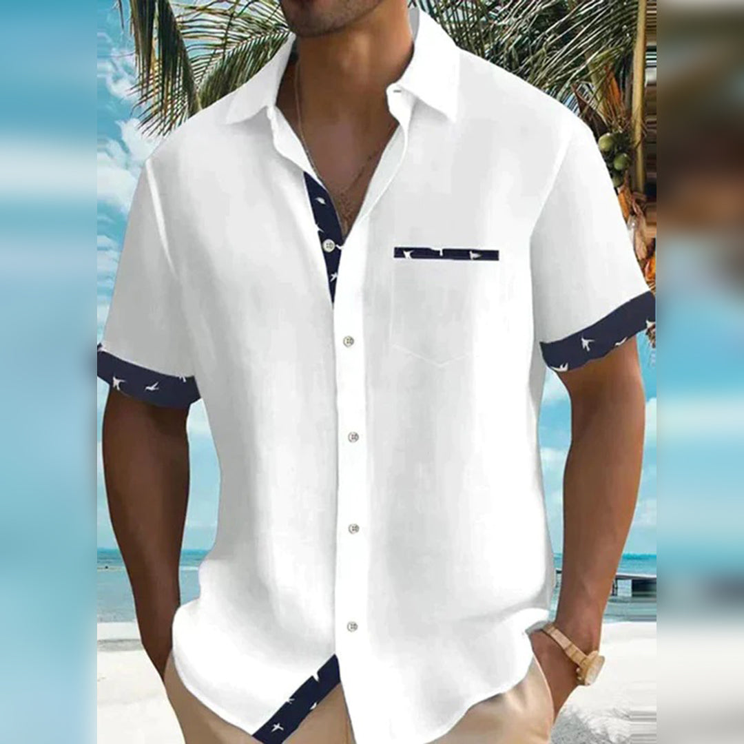 Fashionable men's slim fit dress shirt, button-down front with long sleeves, a versatile piece for men's wardrobes.