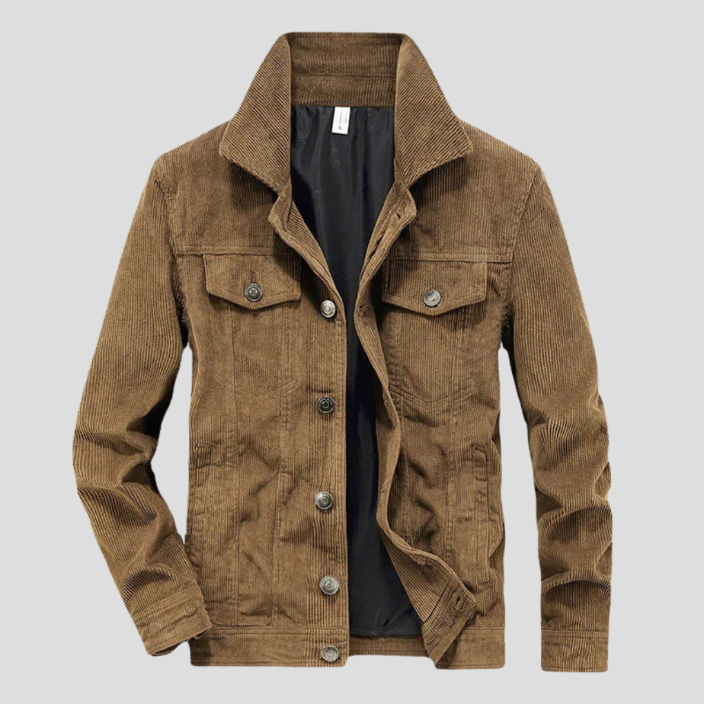 Men's slim fit corduroy jacket, modern versatile style for casual wear & layering.