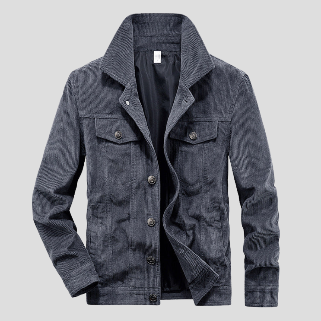 Stylish men's slim fit corduroy jacket, perfect transitional outerwear for fall or spring.