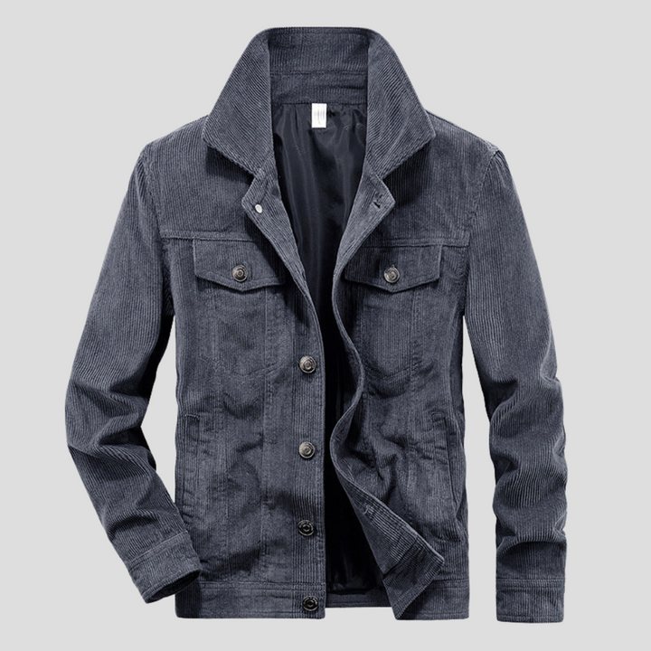 Stylish men's slim fit corduroy jacket, perfect transitional outerwear for fall or spring.
