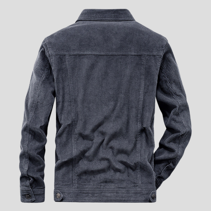 Modern men's slim fit corduroy jacket, stylish casual wear & outerwear for transitional seasons.