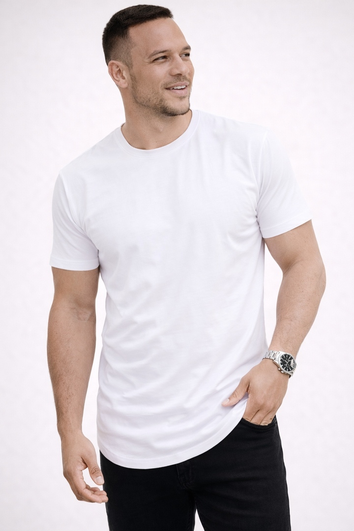 Men's slim fit crew neck t-shirt in classic black for versatile casual wear.