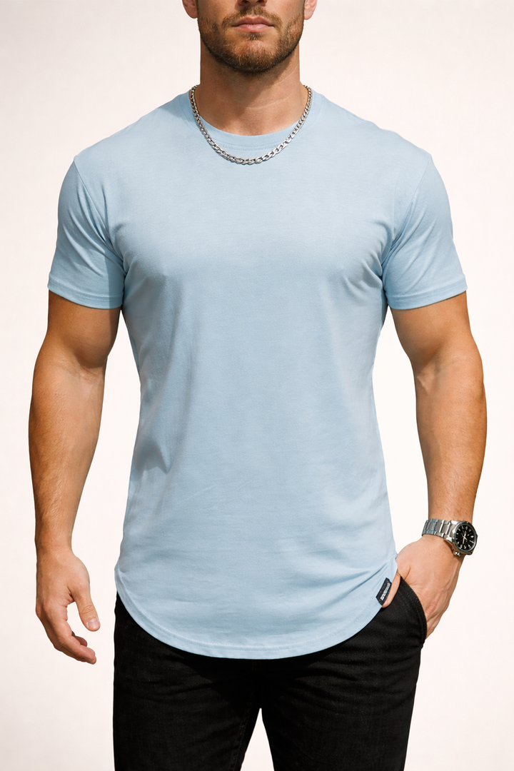Men's slim fit t-shirt with a clean crew neck design, ideal for layering or solo wear.