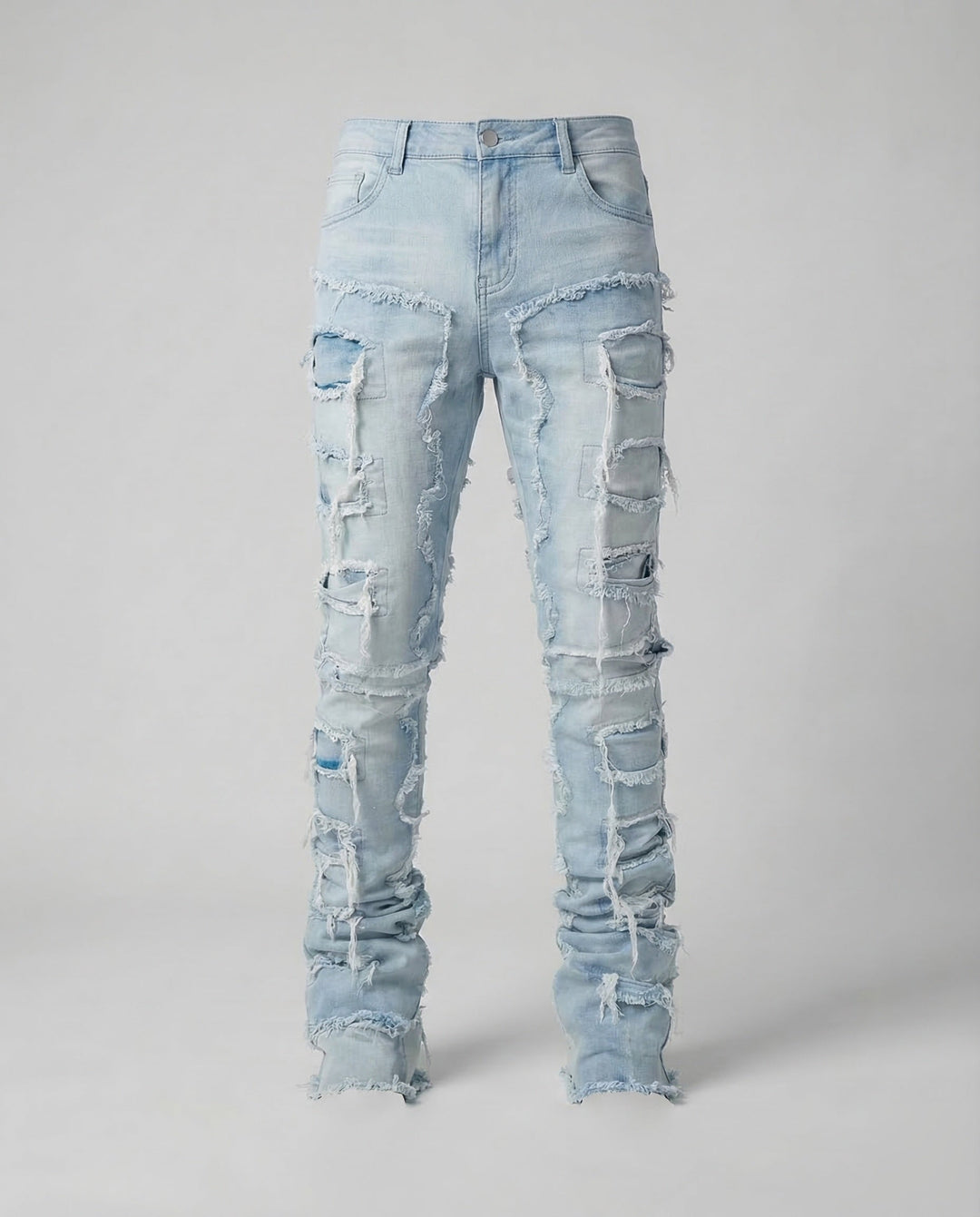 Casual men's ripped jeans, slim fit, offering a relaxed yet edgy look for urban adventures.