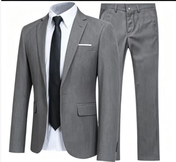 Elegant men's coat & pants suit set, slim fit with an eye-catching digital print design.