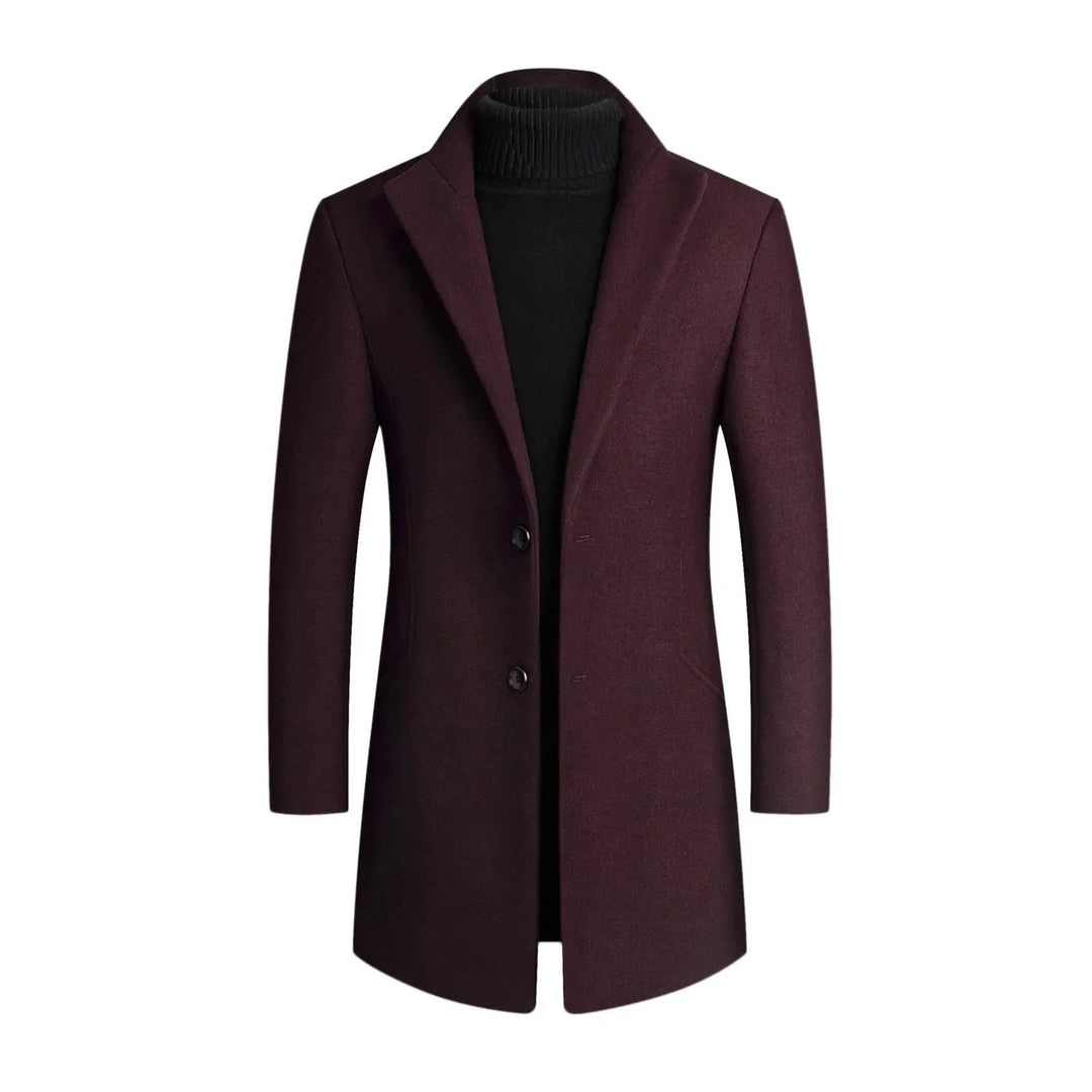 Classic men's tailored slim-fit dress coat. Elegant long-sleeve overcoat, perfect for formal wear or smart casual.
