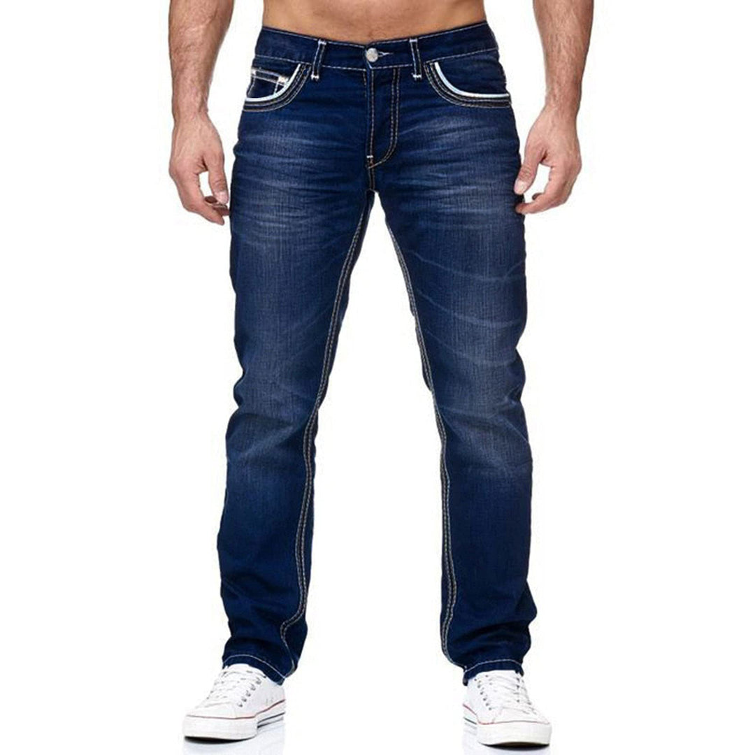 Durable and fashionable men's jeans designed for a slim, contemporary silhouette.