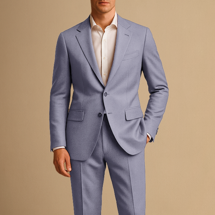 Men's slim fit lightweight tailored two-piece suit set, perfect for formal wear & business attire.