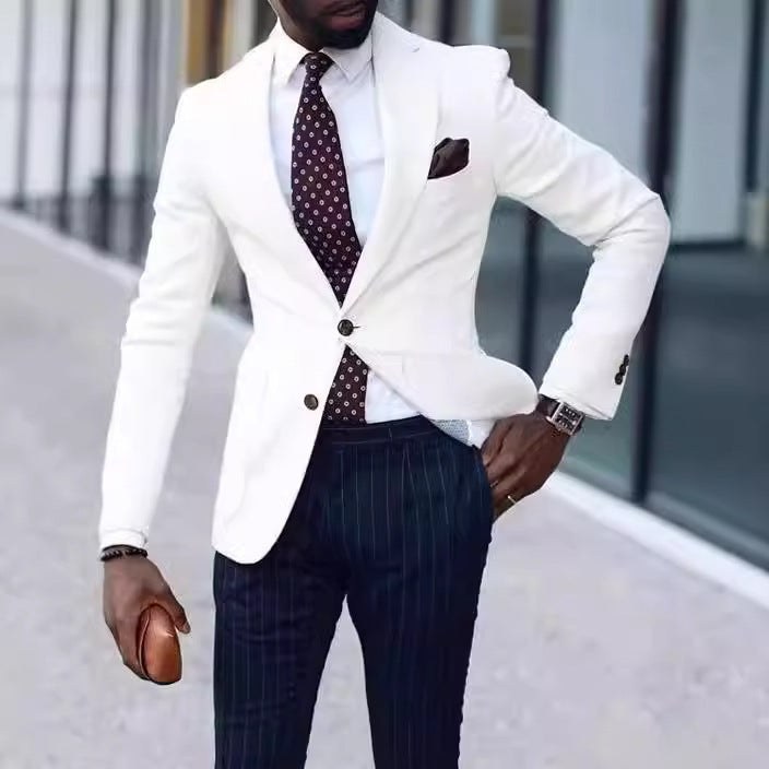 Men's slim fit blazer in classic blue, perfect for summer events