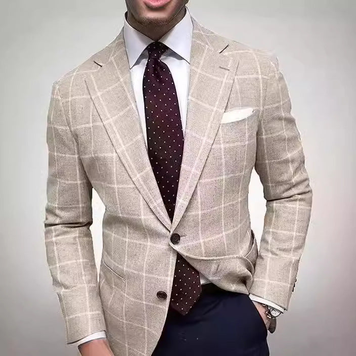 Close-up of breathable fabric on a stylish men's slim fit blazer