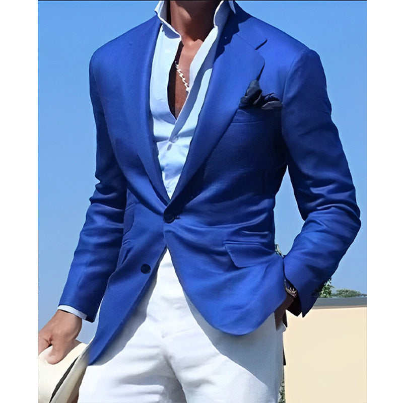 Detail shot of the tailored construction of a men's slim fit jacket