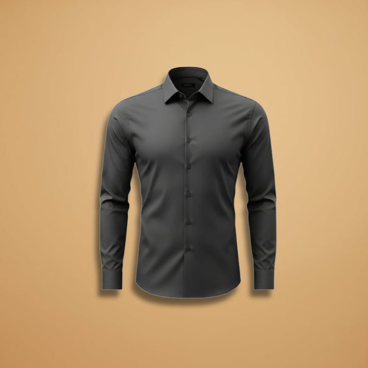 Men's slim fit long sleeve button-up shirt with pointed collar