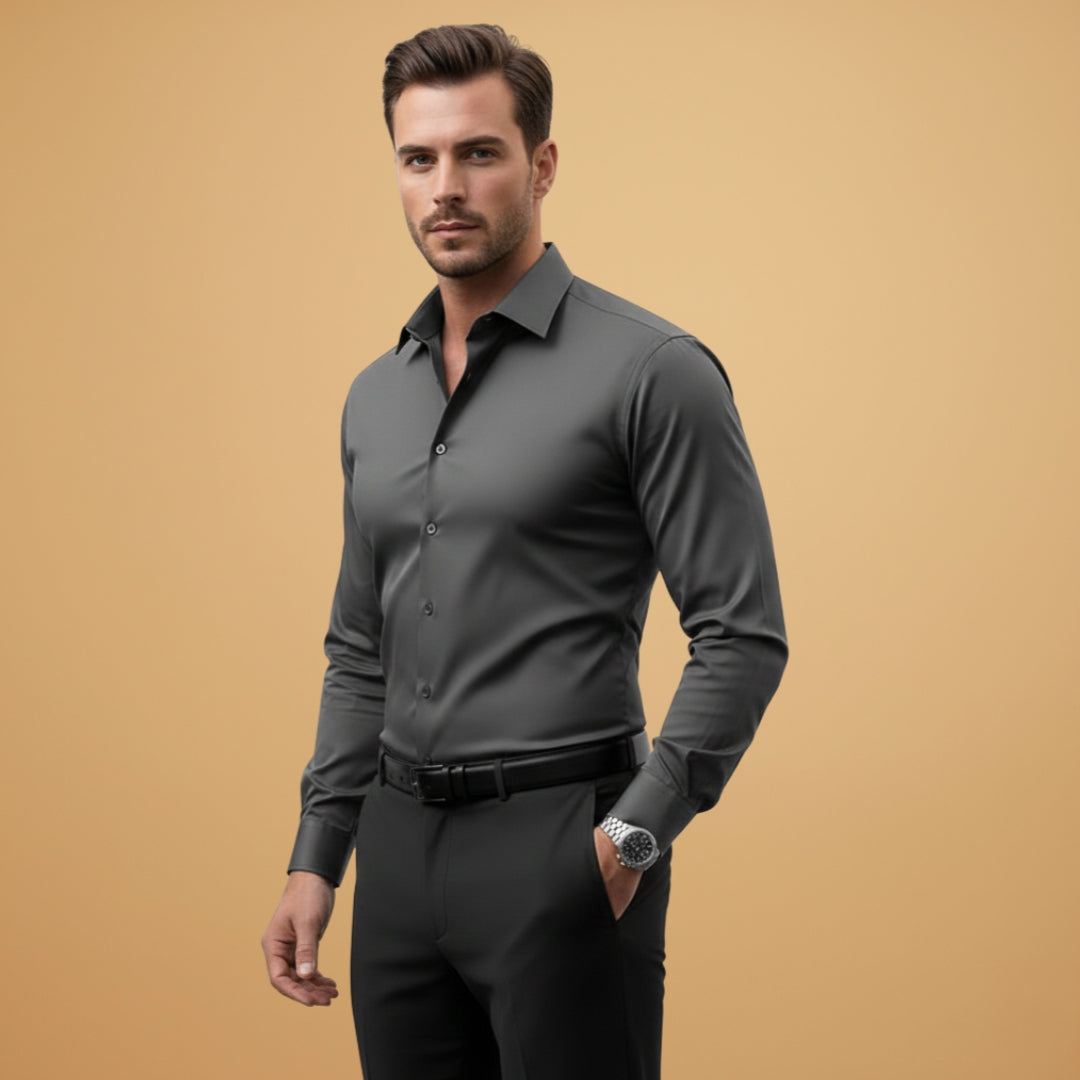 Wardrobe essential: Men's slim fit dress shirt with button-up front