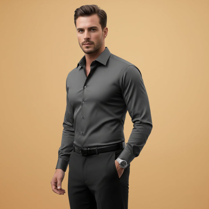 Wardrobe essential: Men's slim fit dress shirt with button-up front
