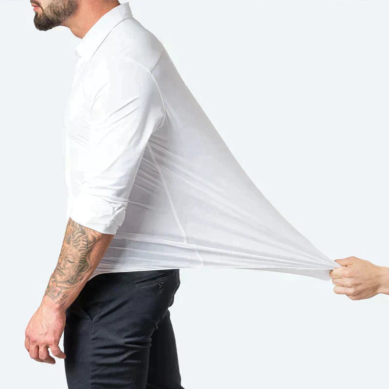 Stylish men's slim-fit dress shirt with long sleeves, perfect for office, business casual, or formal events.