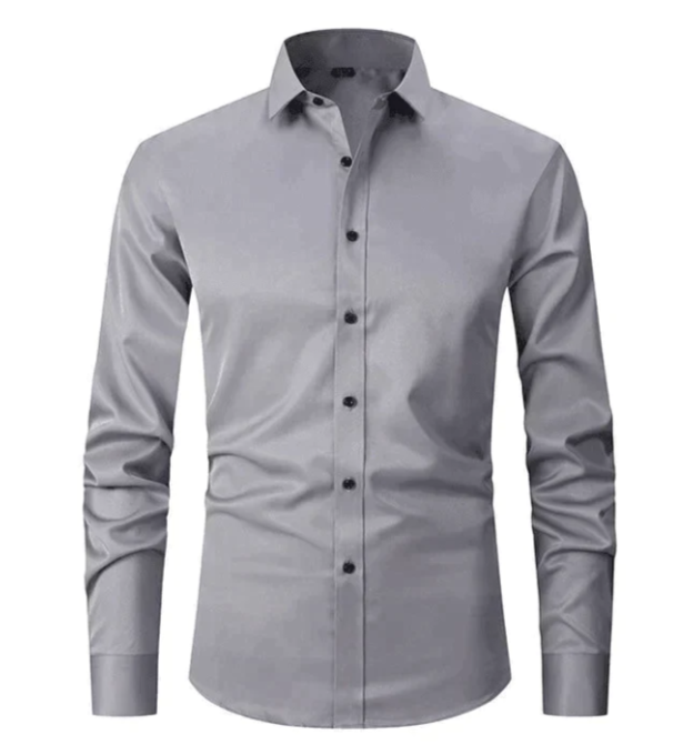 Elegant men's long-sleeve slim-fit dress shirt, a comfortable button-down for professional office & formal menswear.