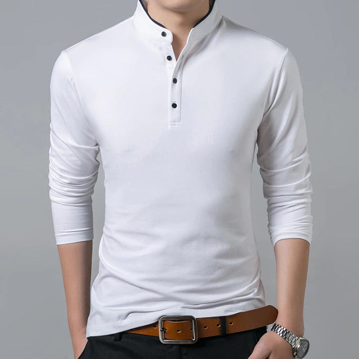 Versatile men's long sleeve polo. Slim-fit design, ideal for everyday wear, casual outings, or smart casual events.