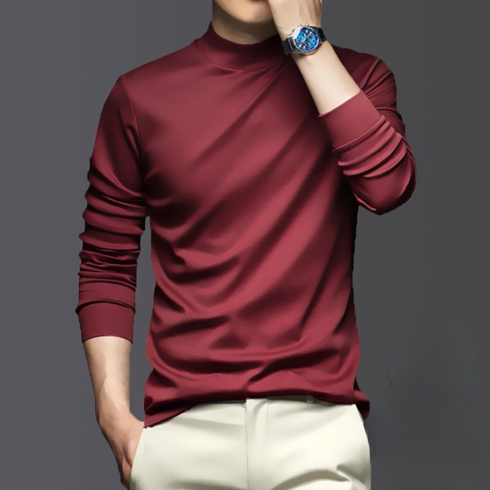 Versatile men's slim-fit mock neck top, great for a modern layered look or standalone autumn wear.
