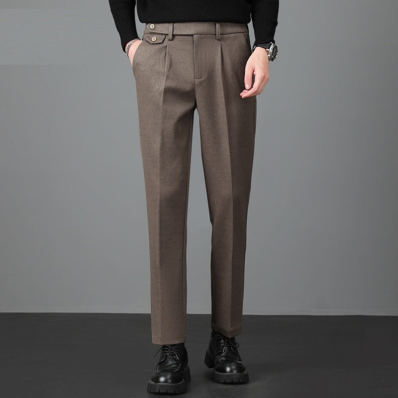Men's slim fit navy dress pants, perfect for business casual and formal occasions. Tailored for sophisticated style.