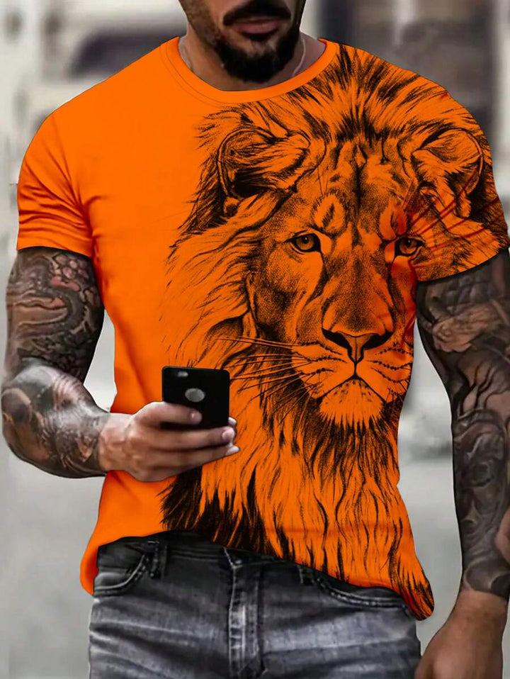 Men's slim-fit orange King's Day celebration t-shirt, perfect festive wear for spring and summer parties. Comfortable graphic tee.