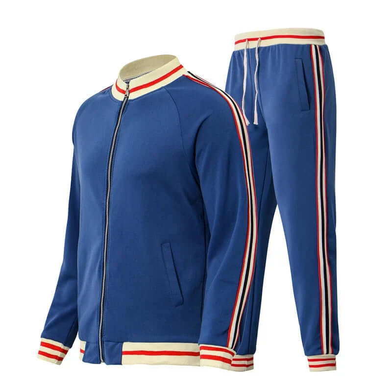 Modern men's slim fit performance tracksuit set. Versatile athletic two-piece for gym outfits, sportswear, & loungewear.