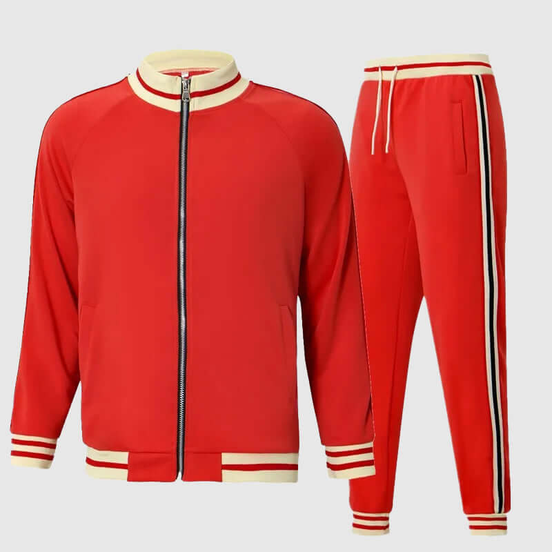 Man wearing a men's slim fit performance tracksuit set. Perfect activewear & athletic outfit for workouts or casual wear.
