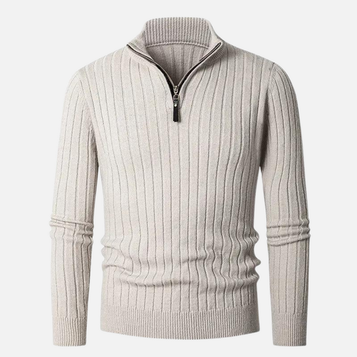 Men's slim fit quarter zip sweater in a modern style, ideal for casual and versatile wear.