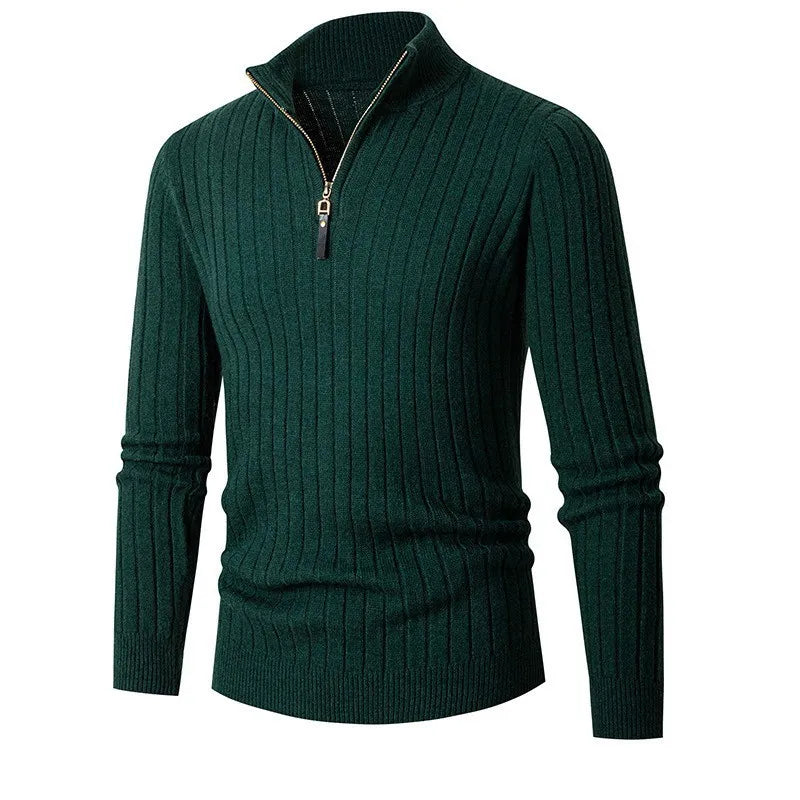 Slim fit men's quarter zip sweater for versatile layering, offering modern style and comfort.