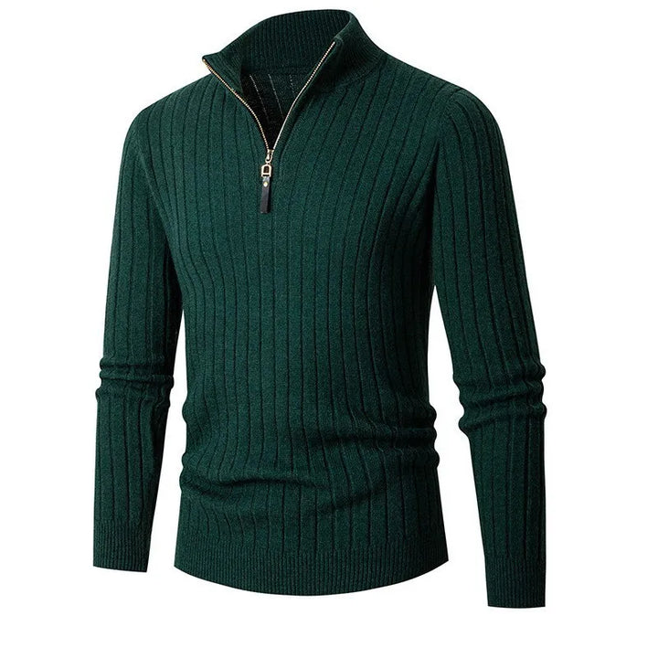 Slim fit men's quarter zip sweater for versatile layering, offering modern style and comfort.