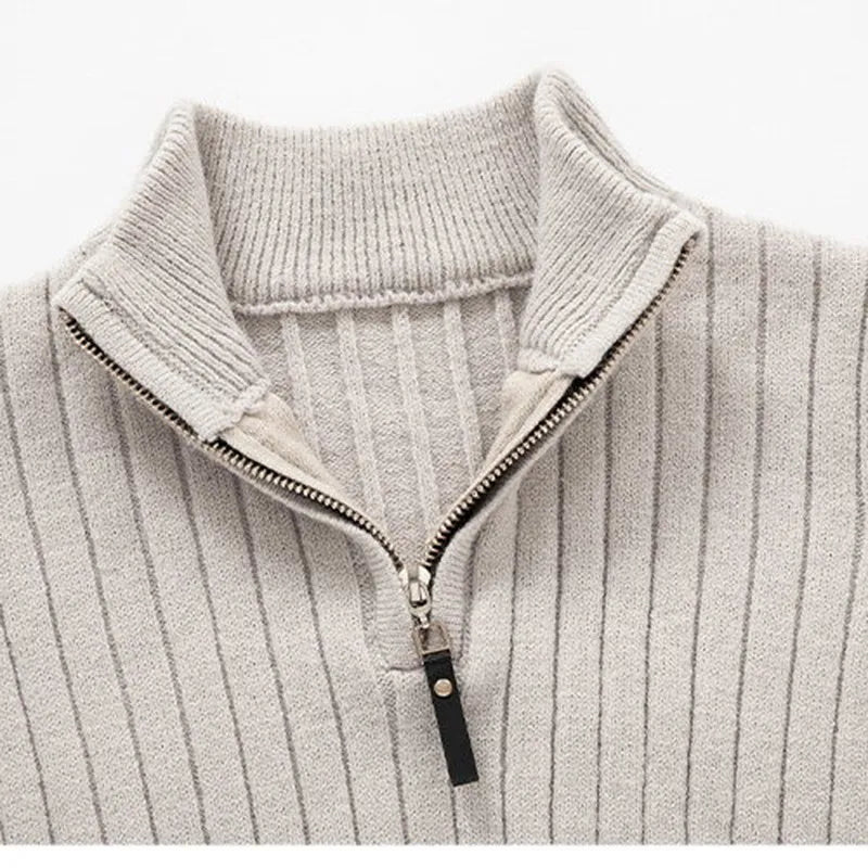 Stylish men's slim fit quarter-zip pullover sweater with stand collar, perfect for modern layering.