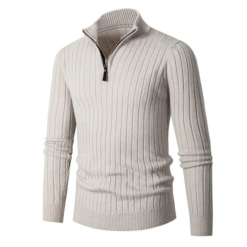 Men's quarter zip slim fit sweater in a sleek design, suitable for smart casual layering.