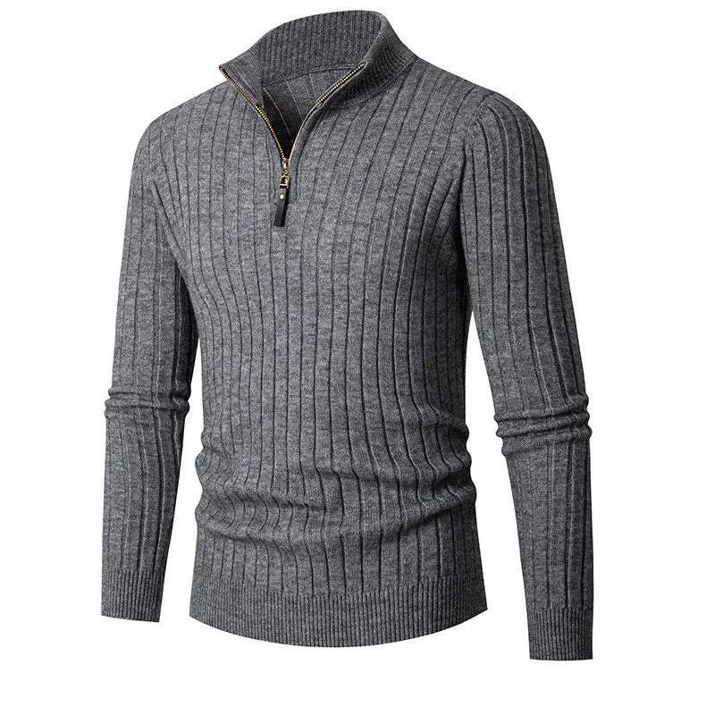 Soft knit men's quarter zip slim fit sweater, modern long sleeve pullover for ultimate comfort.